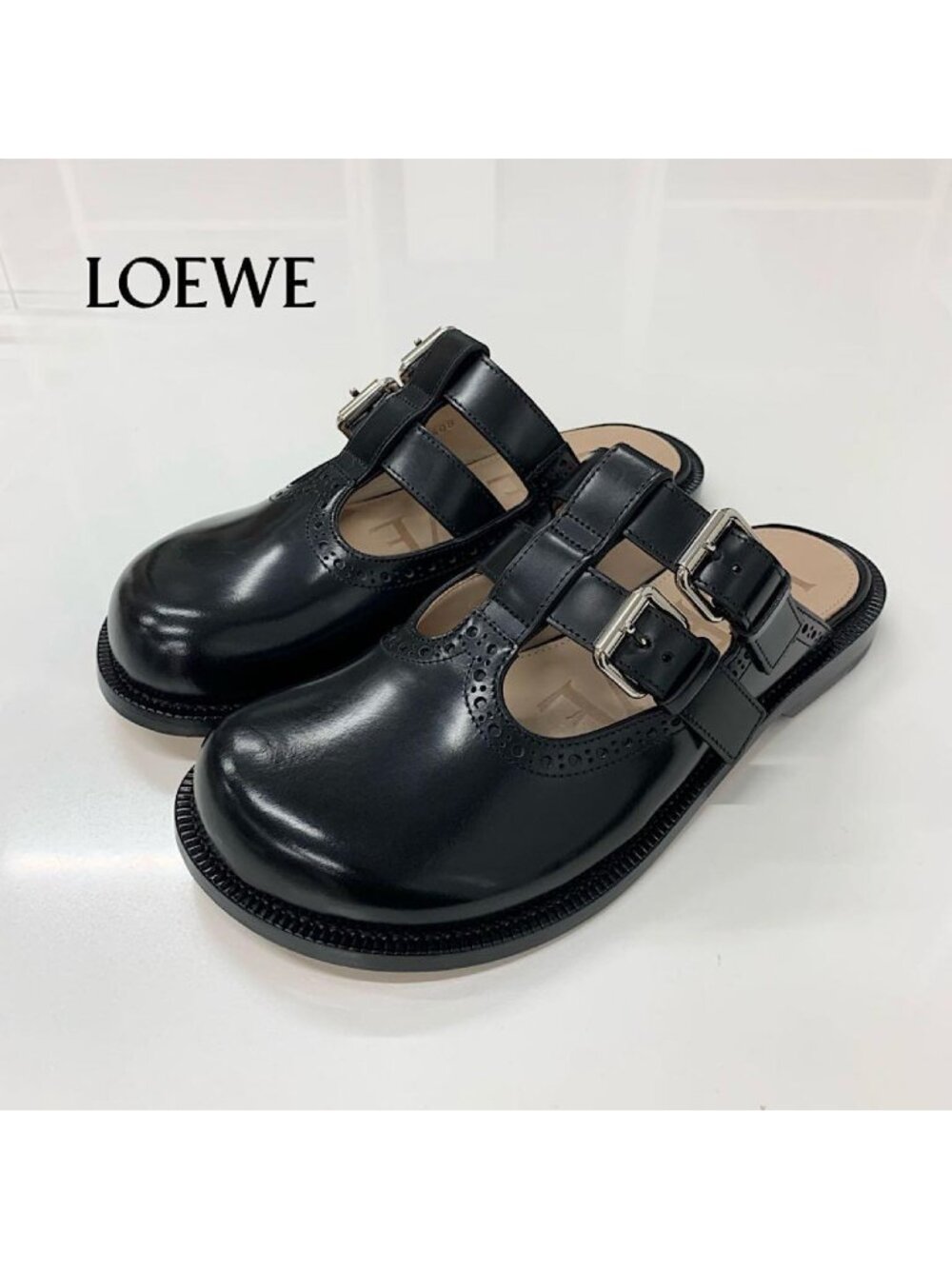Loewe Leather Belt Mules Black